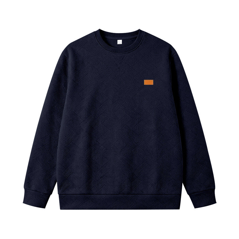 Unisex Texturierter Baumwoll-Crewneck-Sweatshirt mit Rautenstruktur und Lederpatch Shop Nory