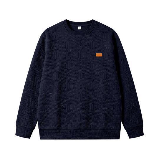 Unisex Texturierter Baumwoll-Crewneck-Sweatshirt mit Rautenstruktur und Lederpatch Shop Nory