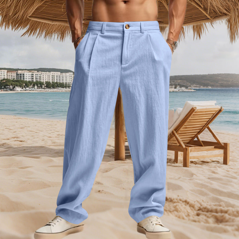 Herren nan elegante Bundfaltenhose aus leichtem Baumwollmix mit geradem Schnitt und Gürtelschlaufen