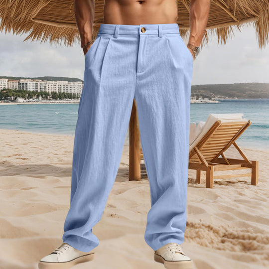 Herren nan elegante Bundfaltenhose aus leichtem Baumwollmix mit geradem Schnitt und Gürtelschlaufen