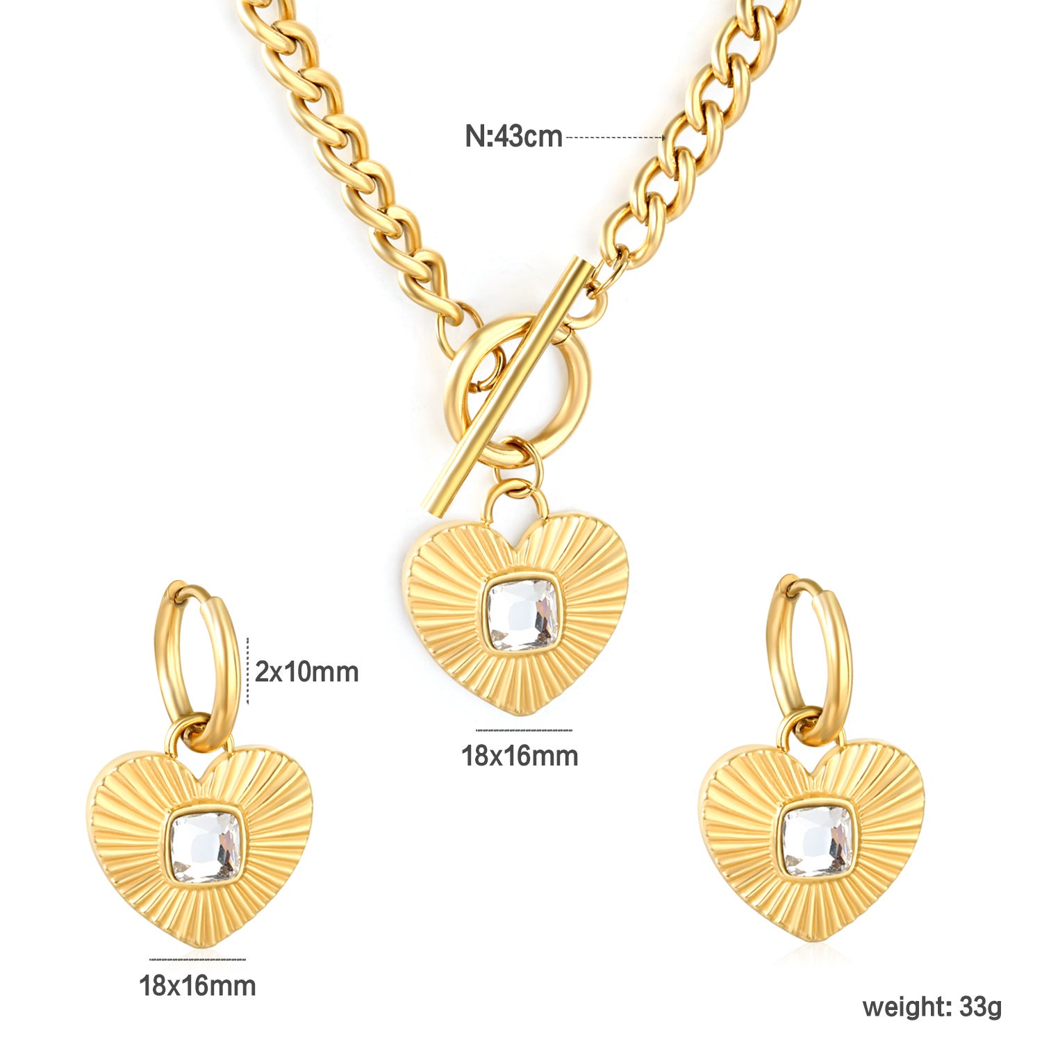 Damen Schmuckset mit herzförmigem Anhänger aus hochwertigem Edelstahl und funkelnden Kristallen Shop Nory