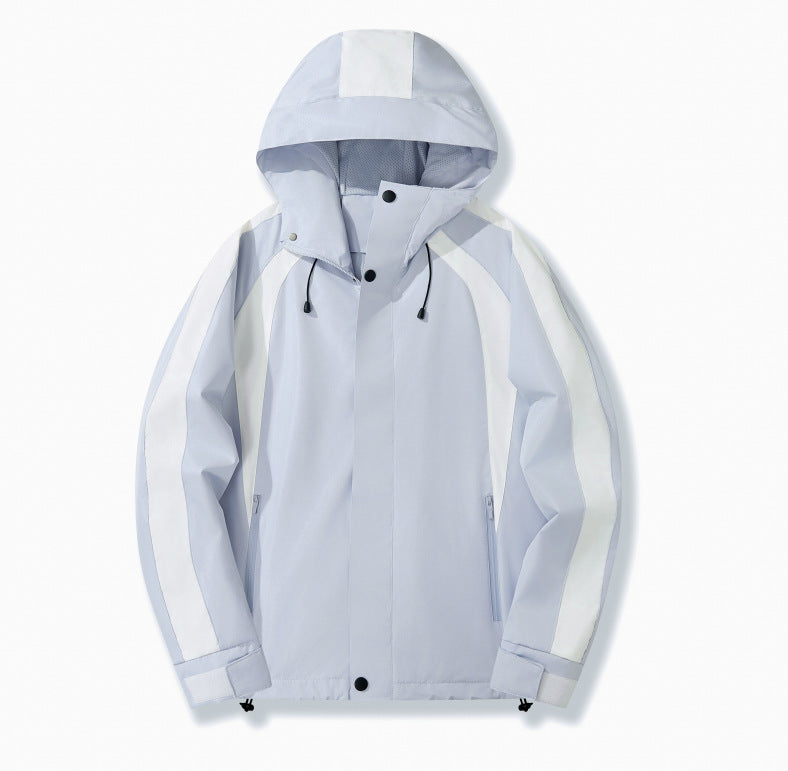 Damen Leichte Kapuzen-Regenjacke mit Kontraststreifen und Mesh‑Futter Shop Nory