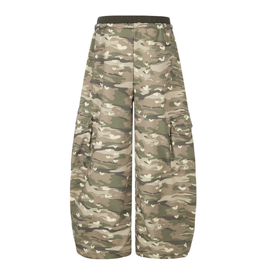 Damen Weite Cargo-Hose mit Herzen-Camouflage, Tunnelzugbund und großzügigen Taschen Shop Nory