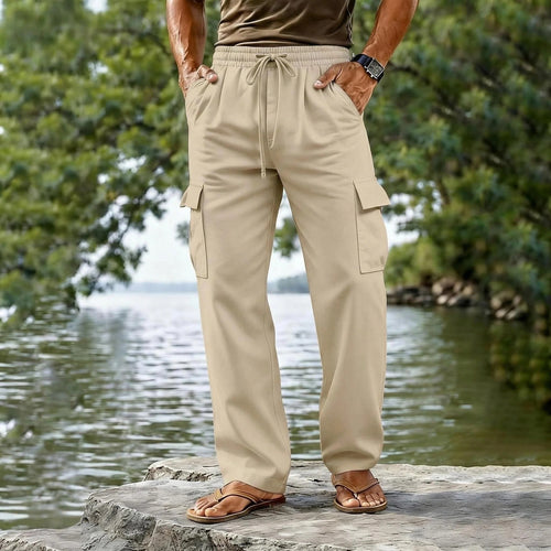 Herren leichte Cargo-Freizeithose mit elastischem Tunnelzugbund und geradem Bein Shop Nory