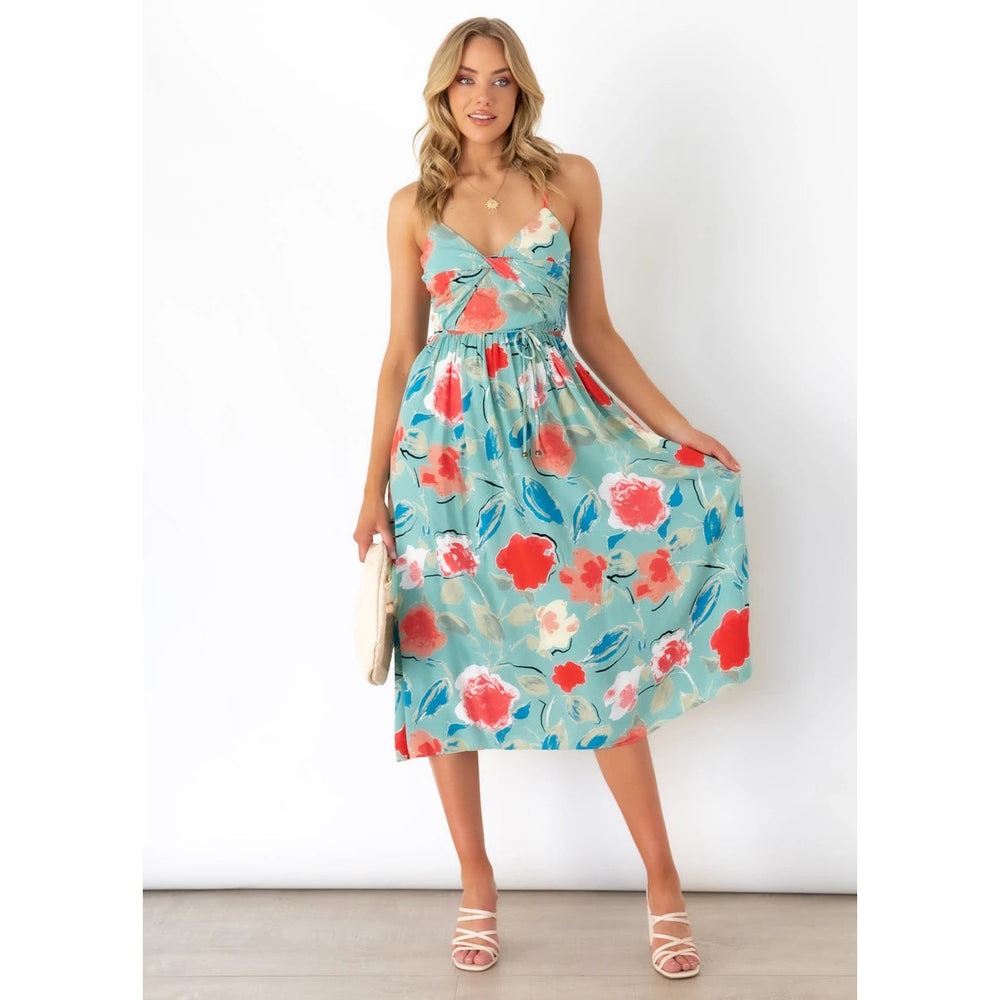 Damen Midikleid mit elegantem Wickeldesign und floralem Mustermix