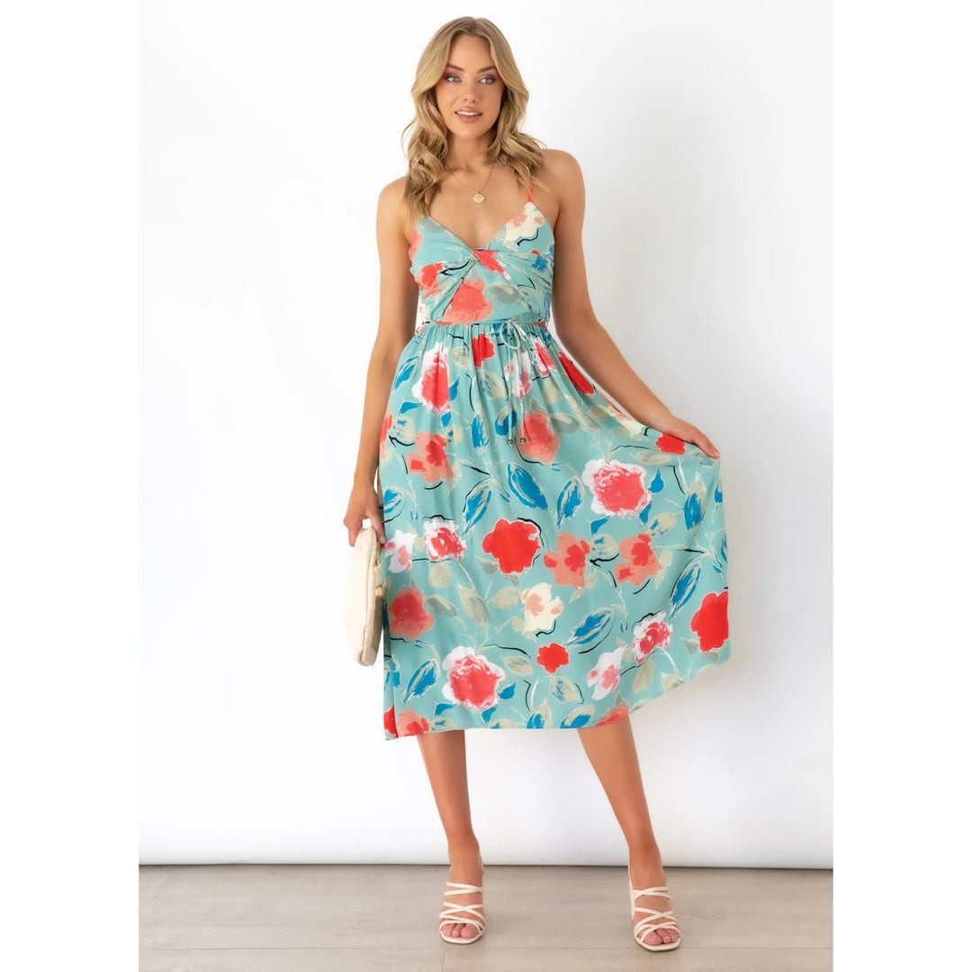 Damen Midikleid mit elegantem Wickeldesign und floralem Mustermix