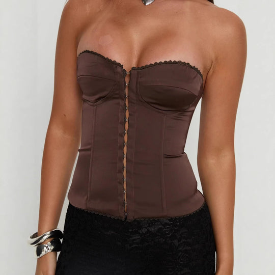 Damen Korsettoberteil mit niedlichem Punktedesign und dekorativen Knopfdetails Shopnory