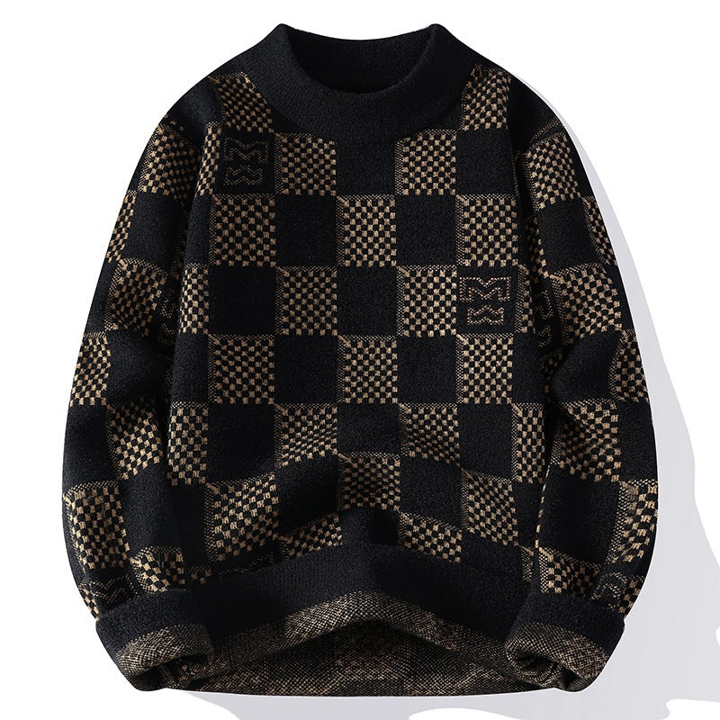 Herren karierter Oversize-Strickpullover mit Rundhalsausschnitt, weichem Feinstrick und strukturierter Jacquard-Musterung Shop Nory
