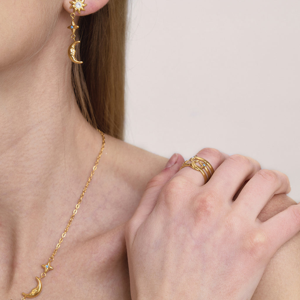 Damen Offener Ring mit stylischem Sonnen- und Mondmotiv Shop Nory
