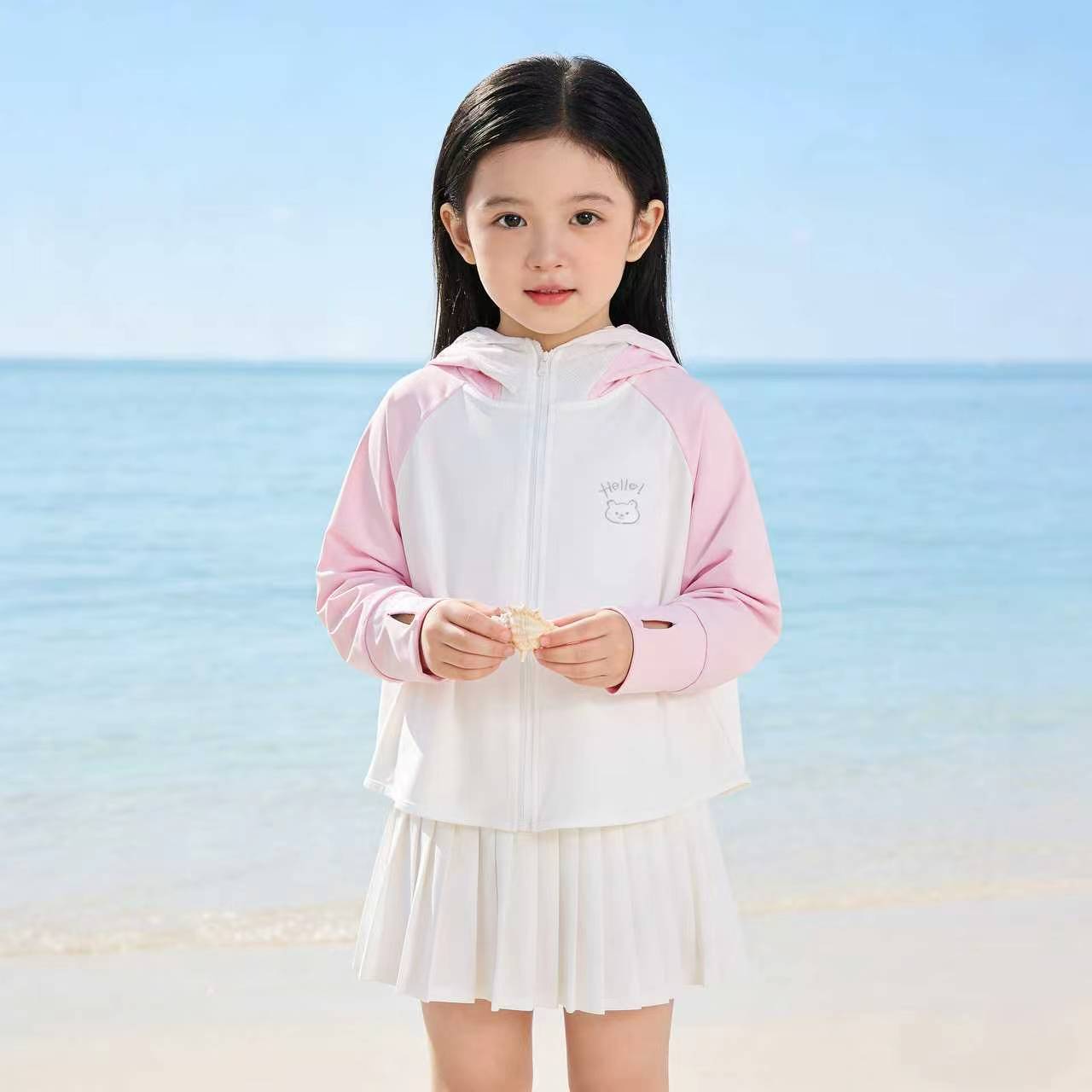 Damen nan leichte Kinder-Sonnenjacke mit Kapuze, atmungsaktivem Material und UV-Schutz  Shopnory