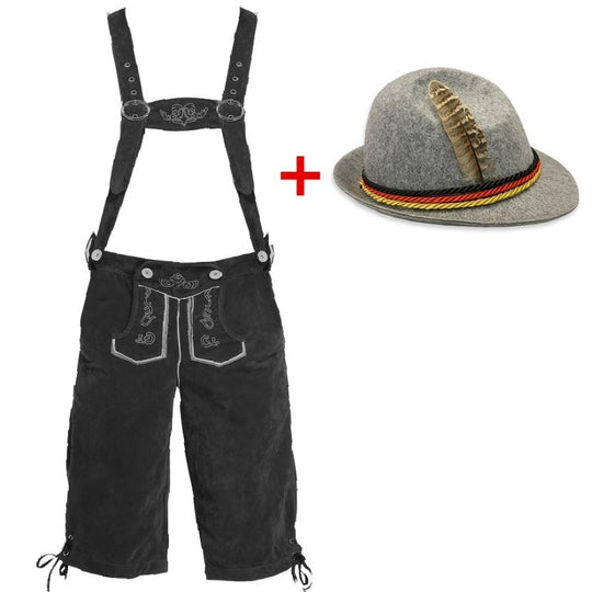 Herren nan traditionelle Trachtenlederhose mit verstellbaren Trägern und Trachtenhut Shop Nory