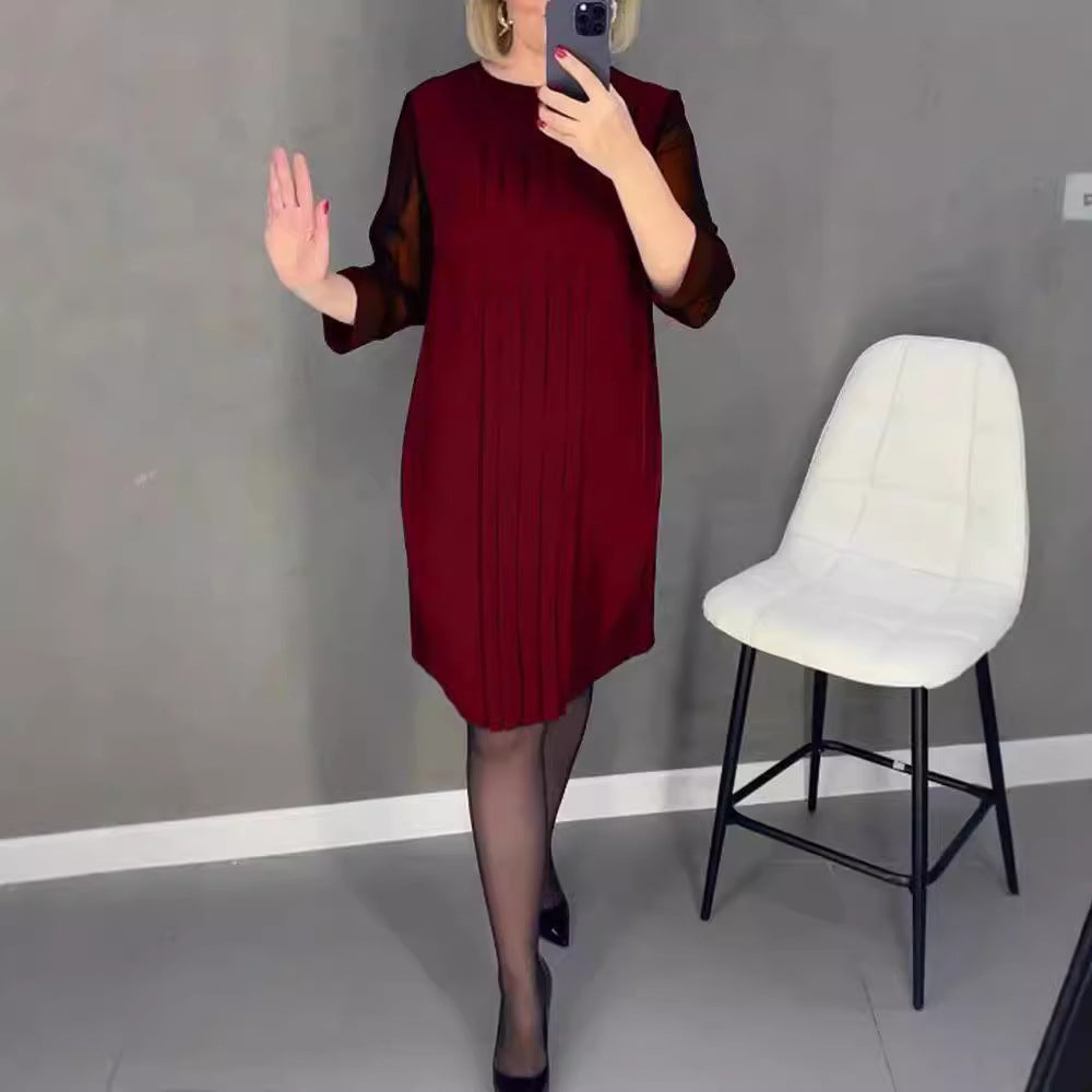Damen Plissee Abendkleid mit transparenten Ärmeln und elegantem Schnitt