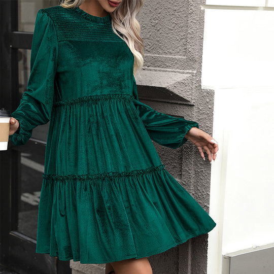 Damen Samtkleid mit geraffter Stufen‑A‑Linie und gesmokter Brustpartie Shop Nory
