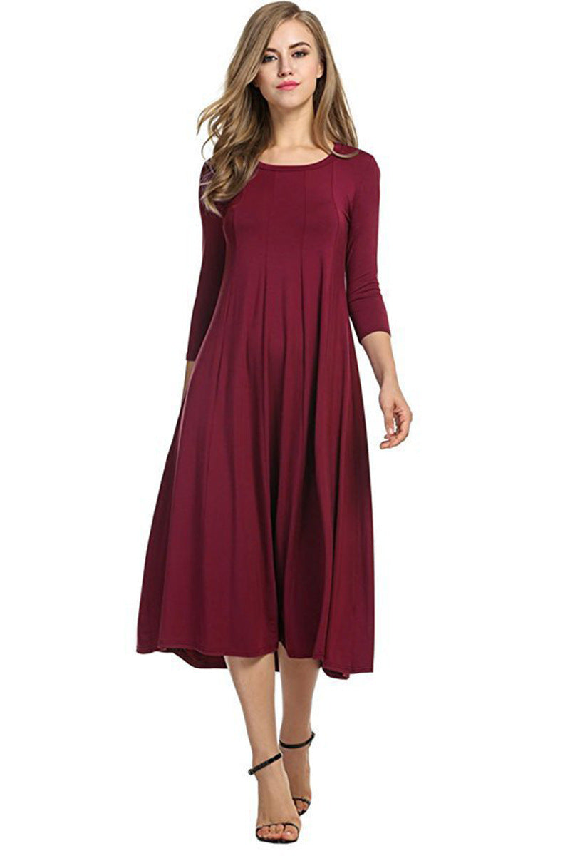 Damen Langes A-Linien Midikleid aus Stretch-Jersey mit Dreiviertelärmeln und Eingrifftaschen Shop Nory