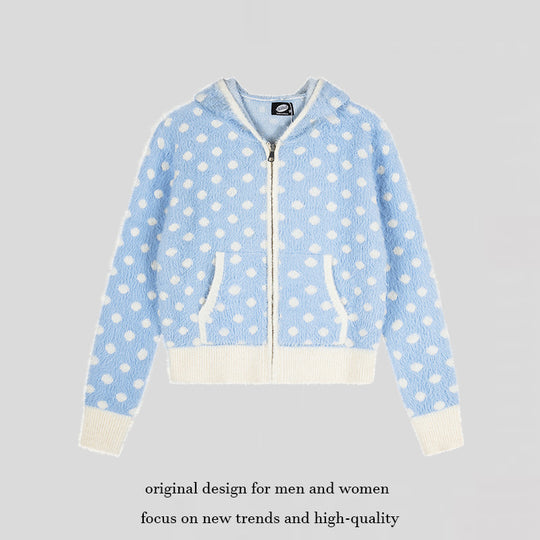 Damen Flauschige Kapuzen‑Zipjacke mit Polka‑Dot‑Jacquard und Eingrifftaschen Shop Nory