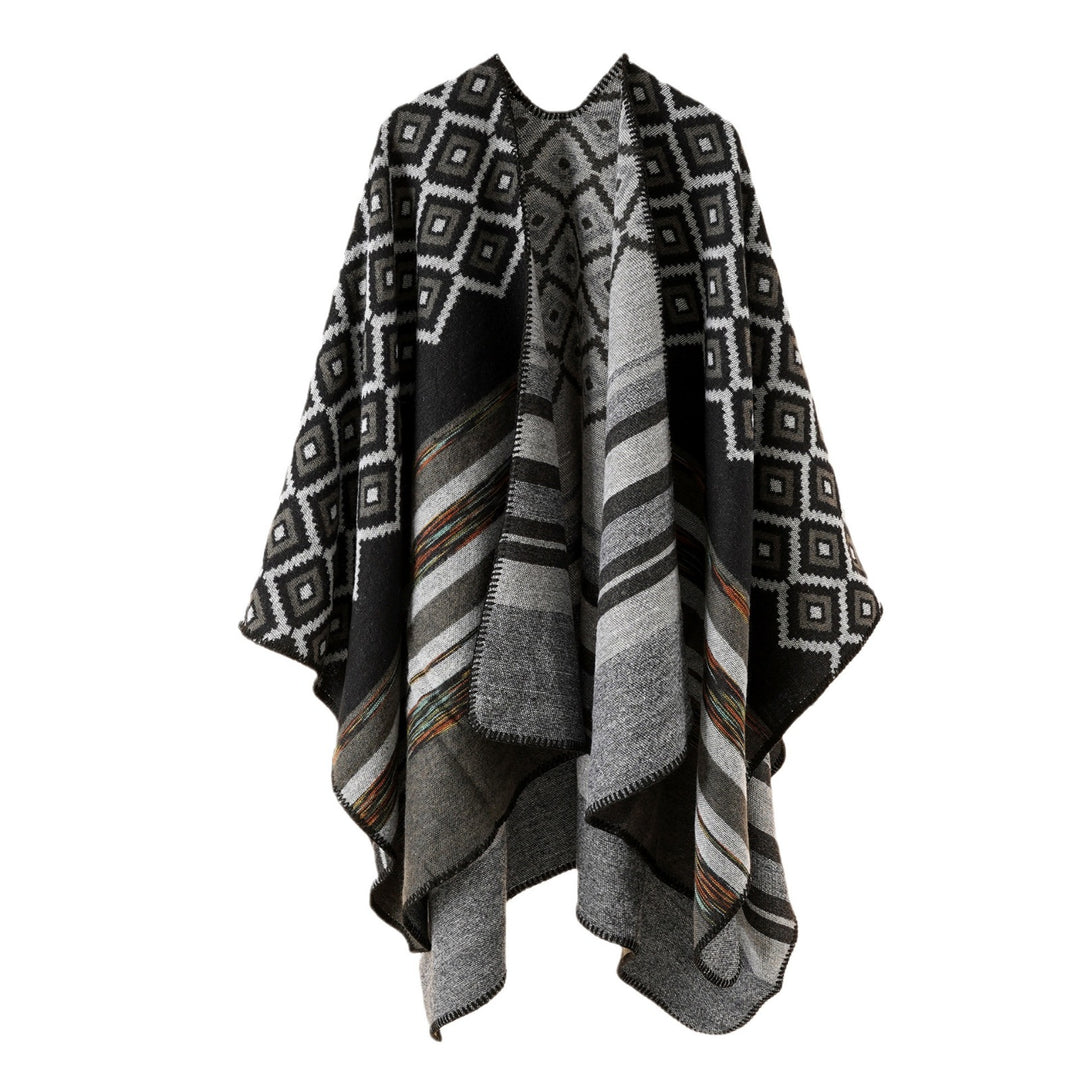 Damen Wollmix-Cape mit reversibler Double-Face-Webung und geometrischem Blockmuster Shop Nory