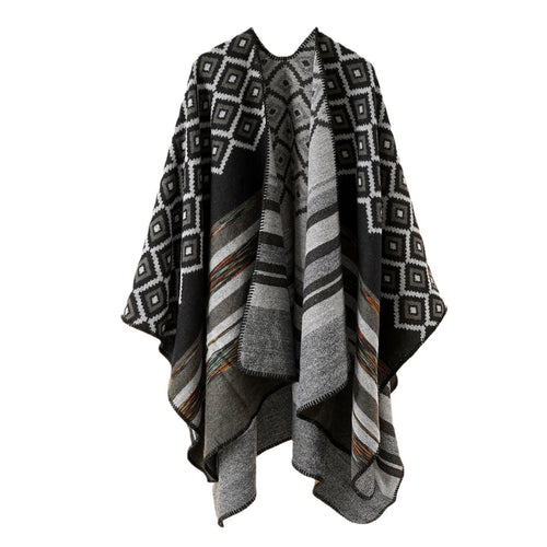 Damen Wollmix-Cape mit reversibler Double-Face-Webung und geometrischem Blockmuster Shop Nory