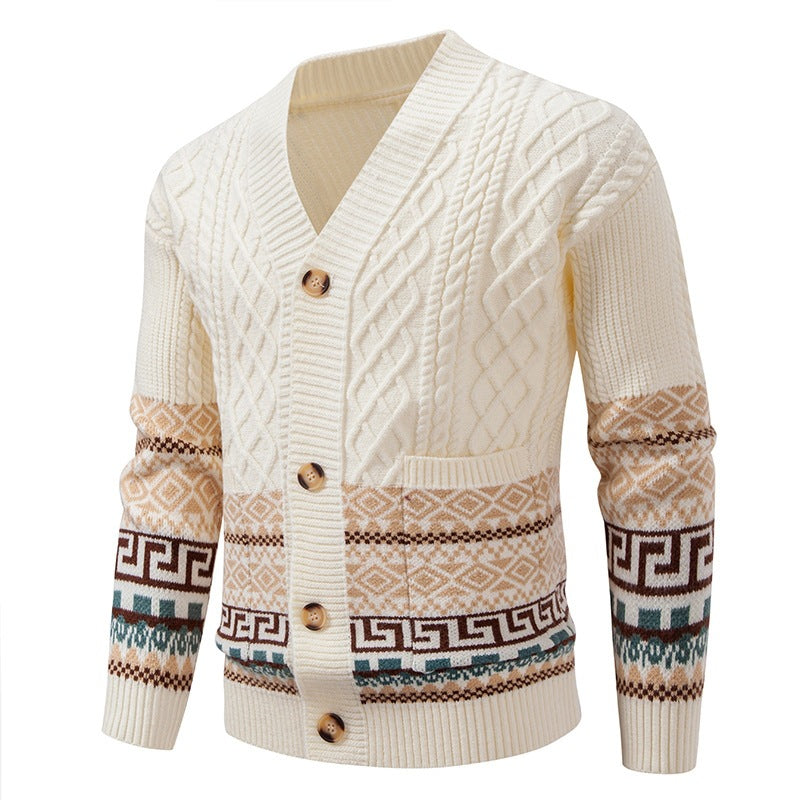 Herren Strickcardigan mit Zopfmuster, Jacquard-Bündchen und Knopfverschluss Shop Nory
