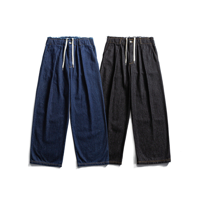 Herren Weite Denim-Hose mit elastischem Tunnelzugbund und Bundfalten Shop Nory