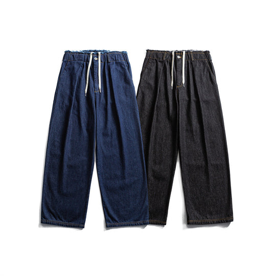 Herren Weite Denim-Hose mit elastischem Tunnelzugbund und Bundfalten Shop Nory