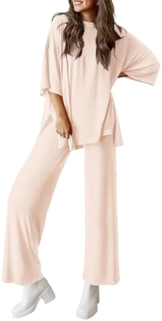 Damen Lässiges Lounge-Set aus weichem Jersey mit Oversize-Tunika und weiter Palazzo-Hose Shop Nory
