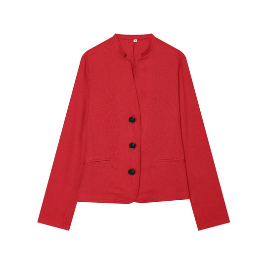 Damen Kurzblazer ohne Kragen mit geradem Saum und drei Knöpfen Shop Nory