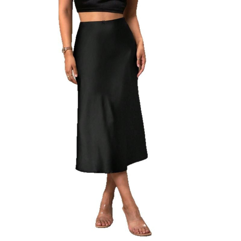 Damen A-Linien Rock aus glänzendem Satin mit hohem Bund