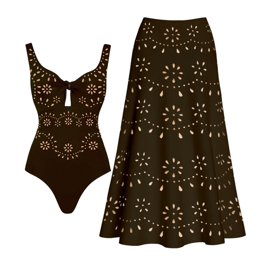 Damen Badeanzug und Rock-Set mit floralem Cut-Out Design