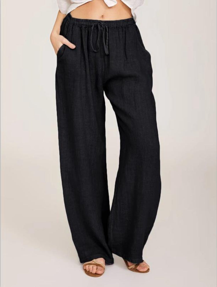 Damen luftige Palazzo-Hose mit Tunnelzugbund, elastischem Taillenabschluss und seitlichen Eingrifftaschen Shop Nory