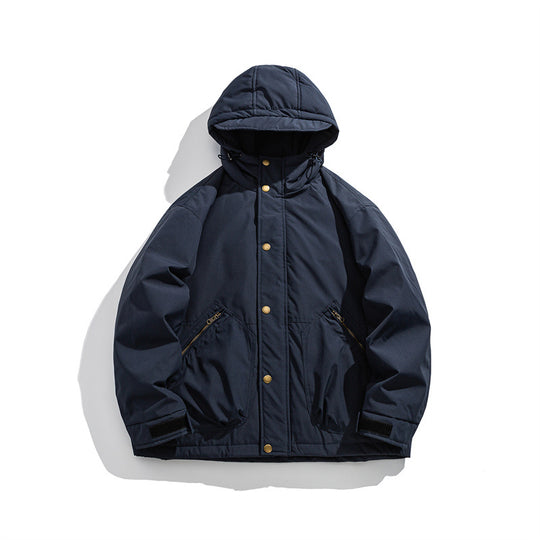 Herren Kurz geschnittener wetterfester Hybrid-Parka mit Kapuze, Druckknopfblende und schrägen Reißverschlusstaschen Shop Nory