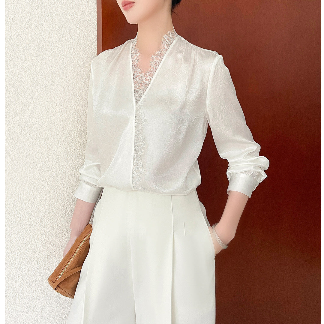 Damen Elegante und raffinierte Bluse mit Spitzenkragen Shop Nory