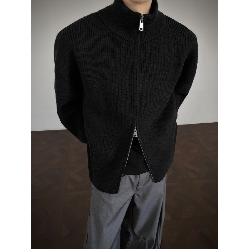 Unisex Grobstrick-Zipjacke mit Stehkragen und Zwei-Wege-Reißverschluss Shop Nory