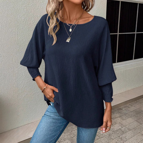 Damen Bluse mit strukturiertem Crinkle, Rundhalsausschnitt und Smokärmeln Shop Nory