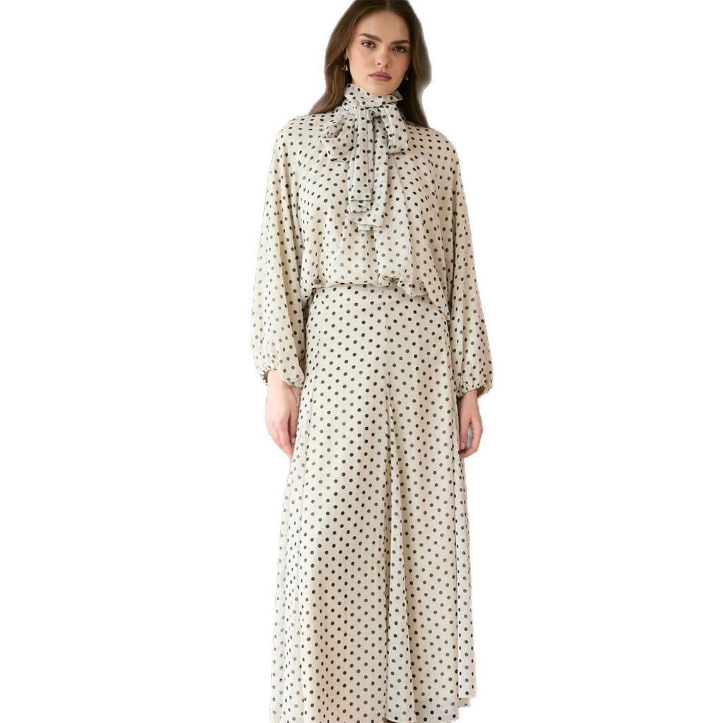 Damen Kleid mit elegantem Stehkragen und verspieltem Punkte-Design