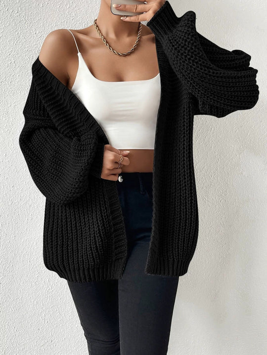Damen nan Oversize-Strickcardigan mit grobem Waffelstrick, offener Front und voluminösen Ballonärmeln Shop Nory