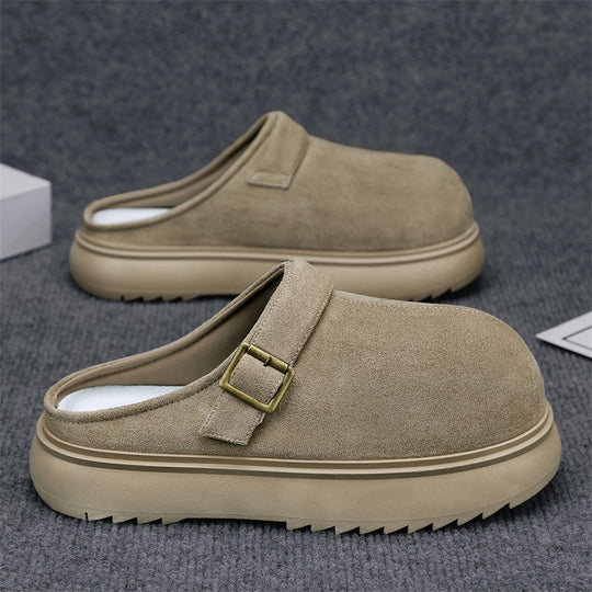 Unisex Gefütterte Wildleder-Mule mit verstellbarer Messing-Schließe und profilierter Plateau-Laufsohle Shopy Nory
