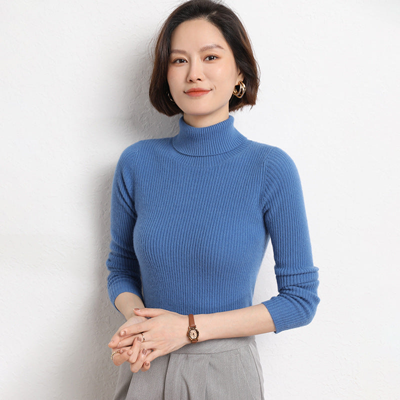 Damen Taillierter Feinstrick-Rollkragenpullover mit feiner Rippenstruktur und Kaschmir-Optik Shop Nory