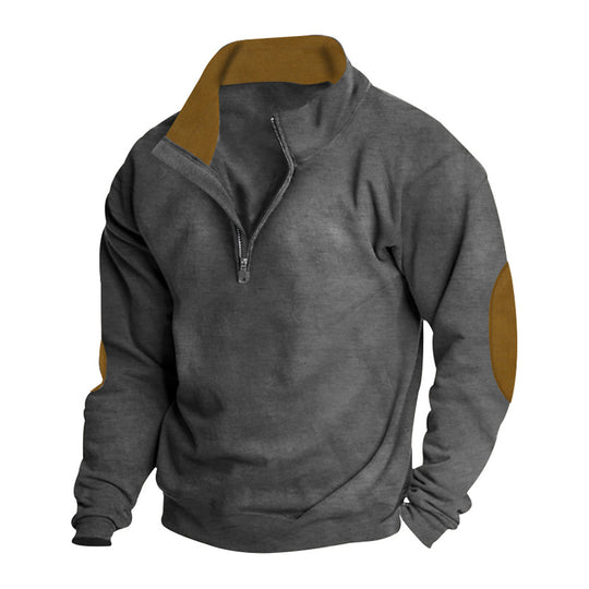Herren nan Halbzip-Sweatshirt mit Stehkragen, Kontrastkragenfutter und Ellbogenpatches Shop Nory
