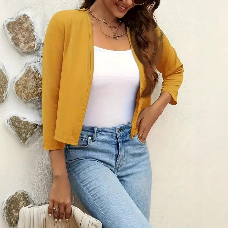 Damen Luftiger Cardigan mit offenem Frontdesign und ¾-Ärmeln Shopnory