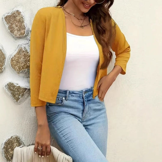 Damen Luftiger Cardigan mit offenem Frontdesign und ¾-Ärmeln Shopnory