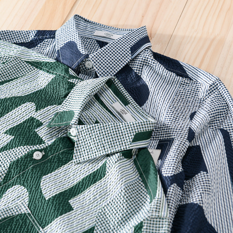 Herren Lockeres gemustertes Baumwoll-Overshirt mit Crinkle‑Struktur Shop Nory