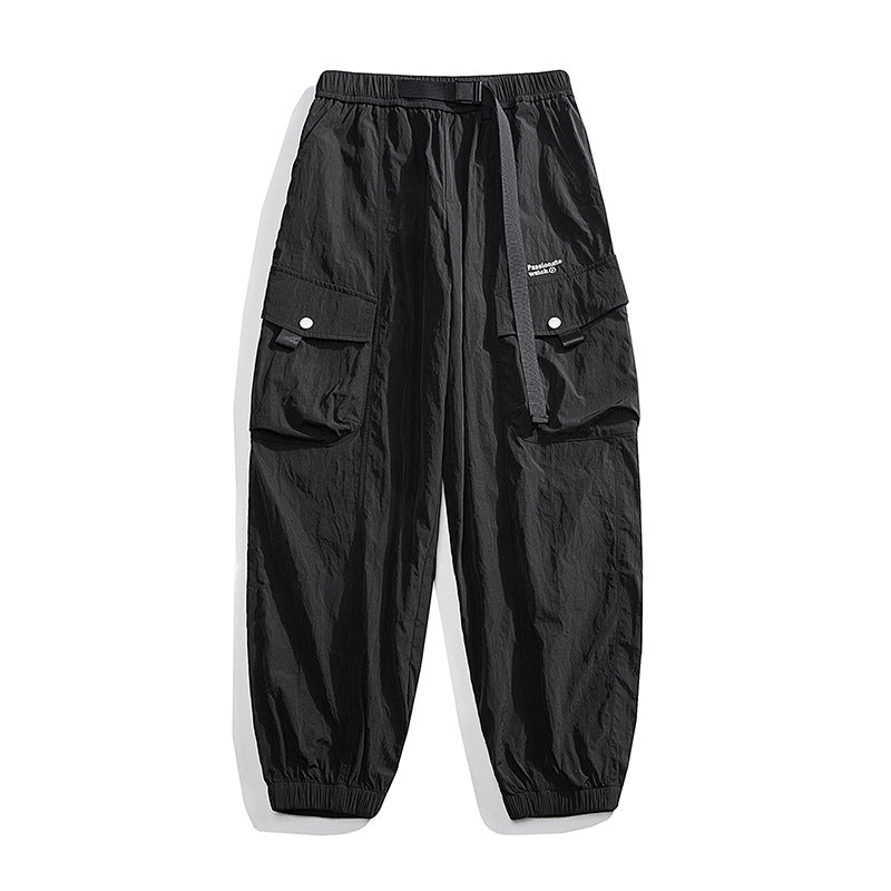 Herren Nylon Utility Cargohose mit elastischem Bund, verstellbarem Gürtel und Pattentaschen Shop Nory