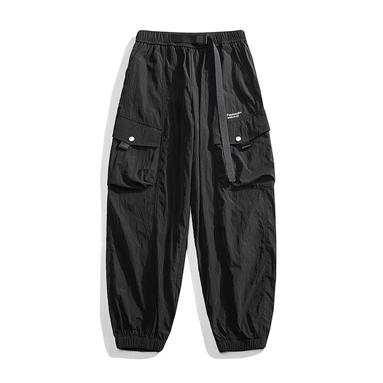Herren Nylon Utility Cargohose mit elastischem Bund, verstellbarem Gürtel und Pattentaschen Shop Nory
