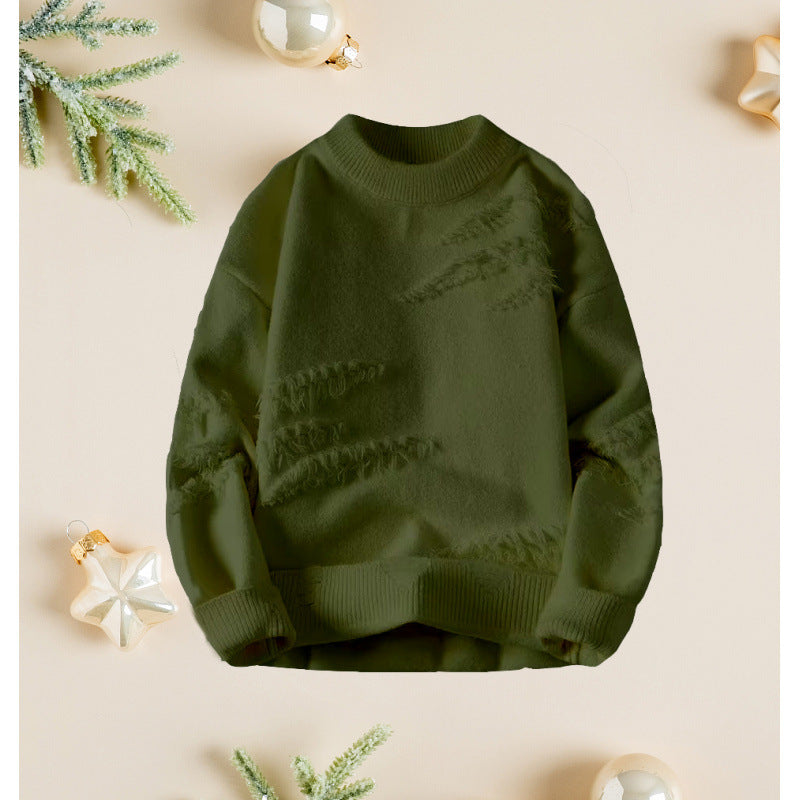 Damen Kurz geschnittener kuscheliger Strickpullover mit Fransen‑Einsätzen und Stehkragen Shop Nory