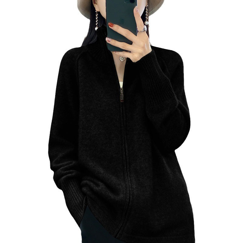 Damen Zip-Cardigan im Kaschmir‑Look mit Stehkragen und gerippten Bündchen Shop Nory