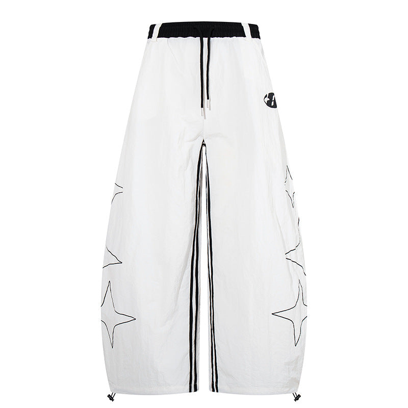 Damen Extraweite Palazzo-Hose mit Tunnelzugbund, seitlichem Sternprint und Kontrast-Reißverschluss Shop Nory