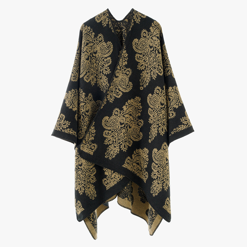 Damen Oversize-Wickelcape mit doppelseitigem Jacquard und asymmetrischem Zipfelsaum Shop Nory