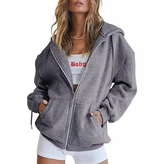 Damen nan oversized Zip-Hoodie mit verlängertem Rückensaum, verdecktem Reißverschluss und Kängurutaschen Shop Nory