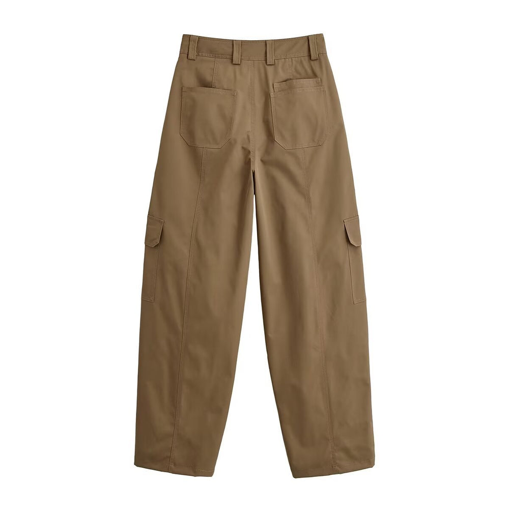 Damen Weite Cargo-Hose mit Utility-Taschen, Reißverschluss-Details und hoher Taille Shop Nory