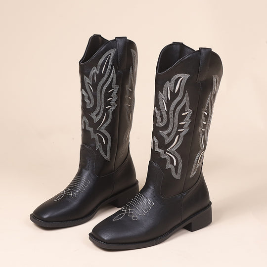 Damen Cowboystiefel mit mittelhohem Schaft, quadratischer Zehenpartie und dekorativer Stickerei Shop Nory